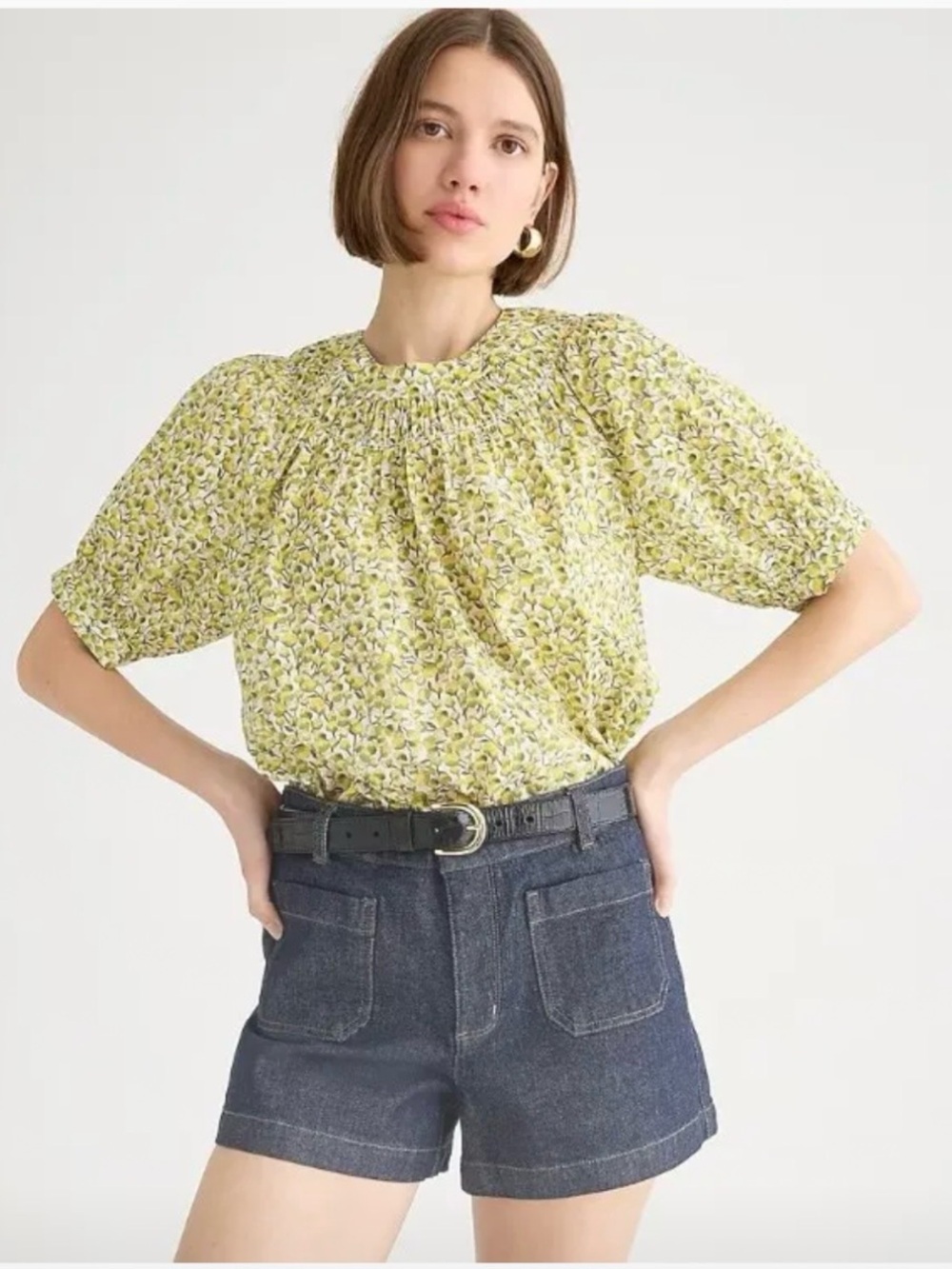J. Crew High-neck Puff-sleeve Smock Top in Liberty Eliza's Yellow Fabric, Size L